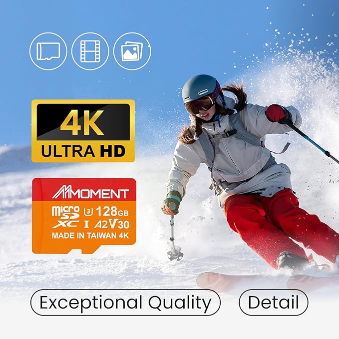 MMOMENT 128GB Micro SDXC Card MM23, A2, UHS-I, U3, V30, Class 10 Compatible, Read Speed Up to 160 MB/s, Write Speed Up to 100 MB/s, SD Adapter Included