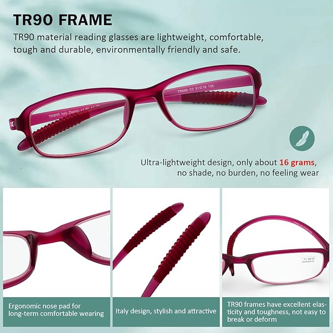 DOOViC 4 Pack Computer Reading Glasses Blue Light Blocking Anti Eyestrain Flexible Lightweight Readers for Women Men 1.0 Strength