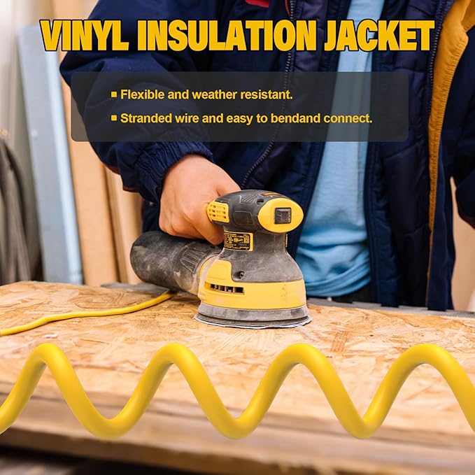 EP 2 Pack 25 Ft Lighted Outdoor Extension Cord - 12/3 SJTW Heavy Duty Yellow Extension Cable with 3 Prong Grounded Plug - Power Cord for Lawn, Garden, Appliances