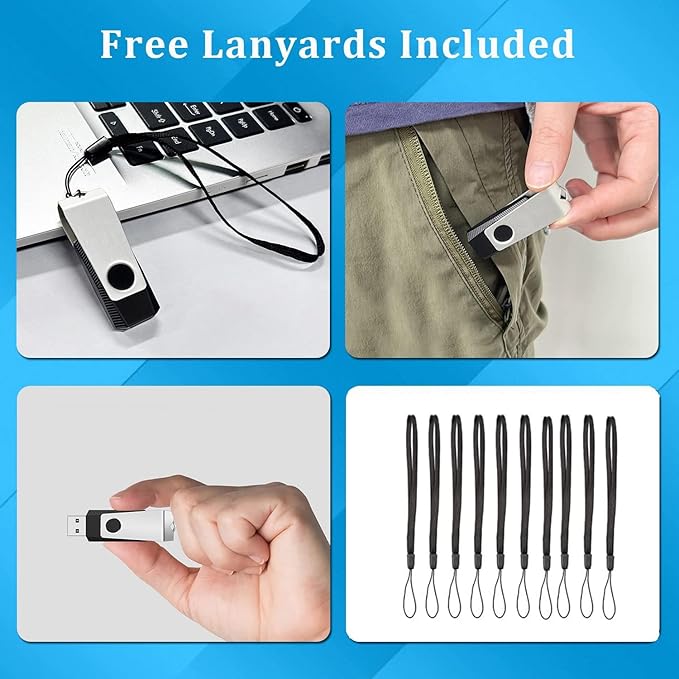 8GB Flash Drives 100 Pack, Wooolken USB 2.0 Thumb Drive with Lanyards Bulk USB Sticks for Weddings,Office, School, Data Storage Backup
