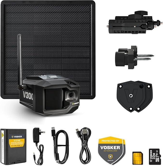 Vosker V300 Ultimate 4G-LTE Autonomous Outdoor Security Camera with External Solar Panel | High-Capacity 15,000 mAh External Solar Power Bank | SIM Cards Included | No WiFi Needed | Live Streaming
