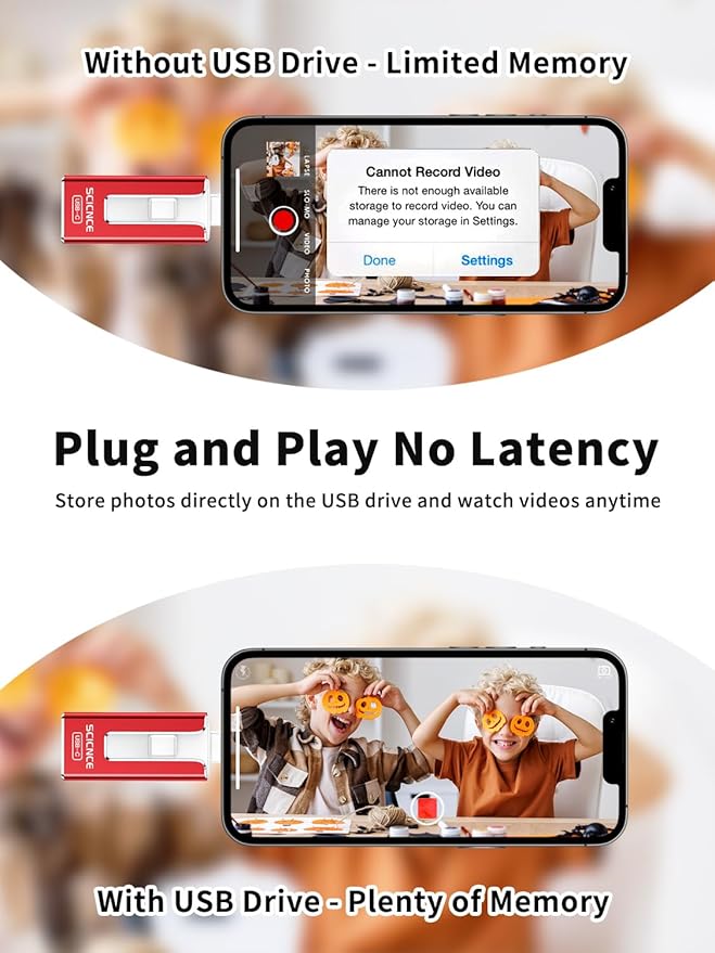 SCICNCE 512GB Flash Drive Intended for iPhone, USB Memory Stick Storage Backup for Photos Videos, Plug and Play No APP Required, Compatible with iPhone iPad Android and Computers (Red)