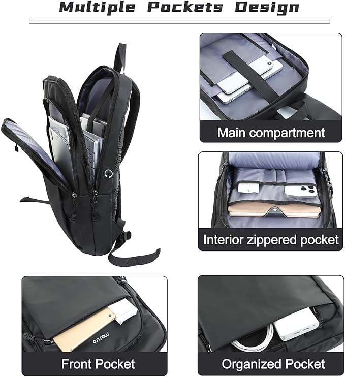 MOSISO Laptop Backpack for Men, Slim Lightweight Compact Computer Backpack for College Work Business Office Travel, 15.6 inch Waterproof Commute Laptop Bag Casual Daypack with Luggage Strap, Black