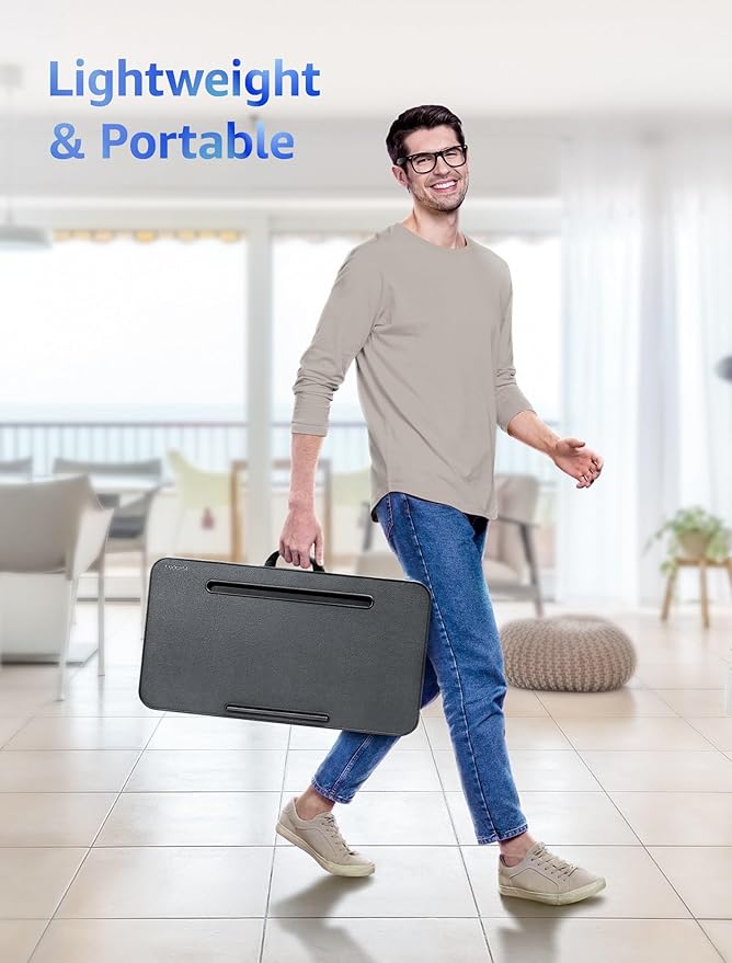 Lap Desk - Portable Laptop Stand & Stand, Fits Up to 17.3 in, Washable Cushion, Built-in Phone Holder & Mouse Pad - Gaming, Eating, Writing, Working on Bed, Couch,Floor - L.DOCTOR(Large, Black)