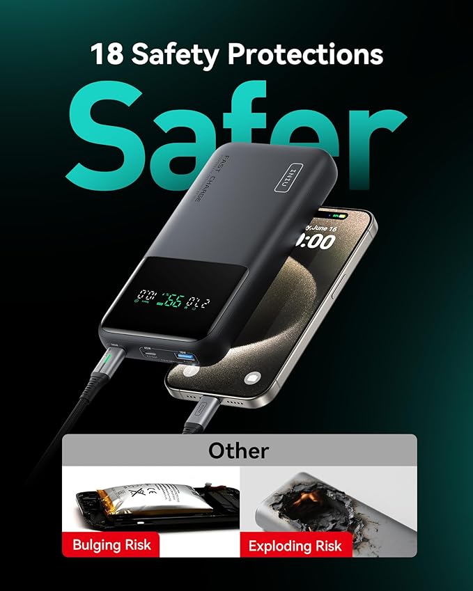 INIU 140W Power Bank, Compact 25000mAh High Capacity Laptop Portable Charger, USB C in&Out Tablet Powerbank, Smart Digital Display Phone Charger for iPhone 17 16, Samsung, iPad, MacBook, Laptop etc.