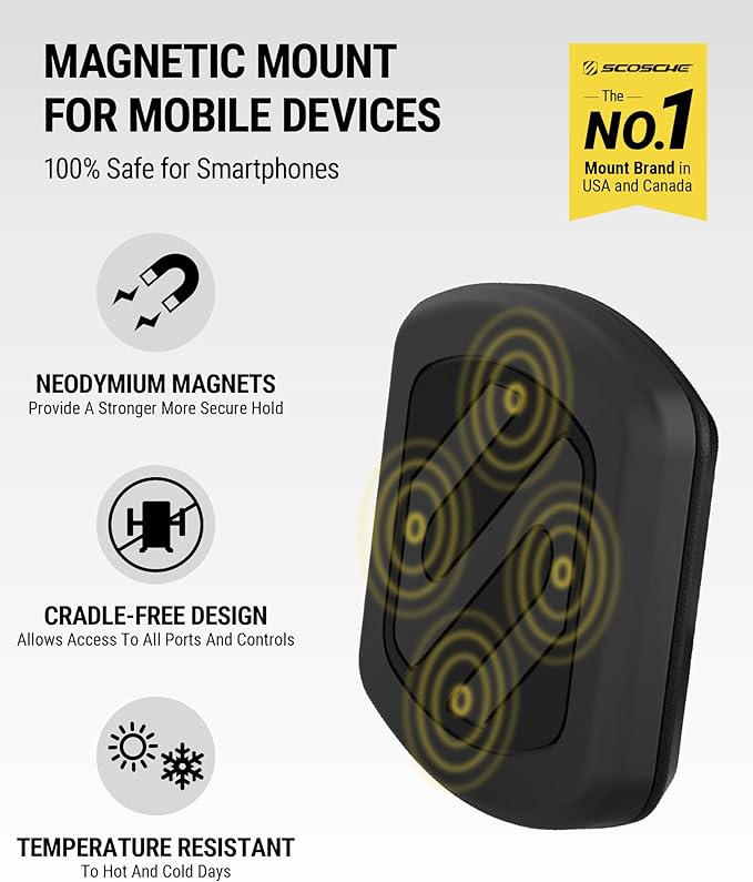 Scosche MAGDM-10KFLT MagicMount Magnetic Car Phone Mount for Dashboard, 360° Adjustable Magnet Head, Universal Cell Phone Holder for Car Compatible with iPhone Samsung & All Devices (Pack of 10)