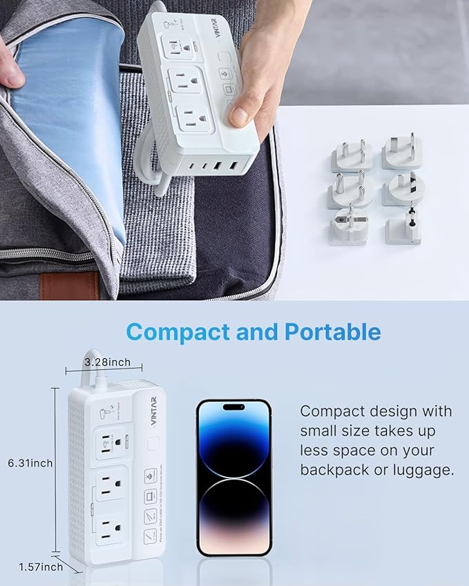 220V to 110V Voltage Converter, VINTAR 2000W Travel Converter for Hair Dryer and 200W Power Converters for Curling Iron, Universal Travel Adapter Step Down Transformer for US to Europe UK India AU SA