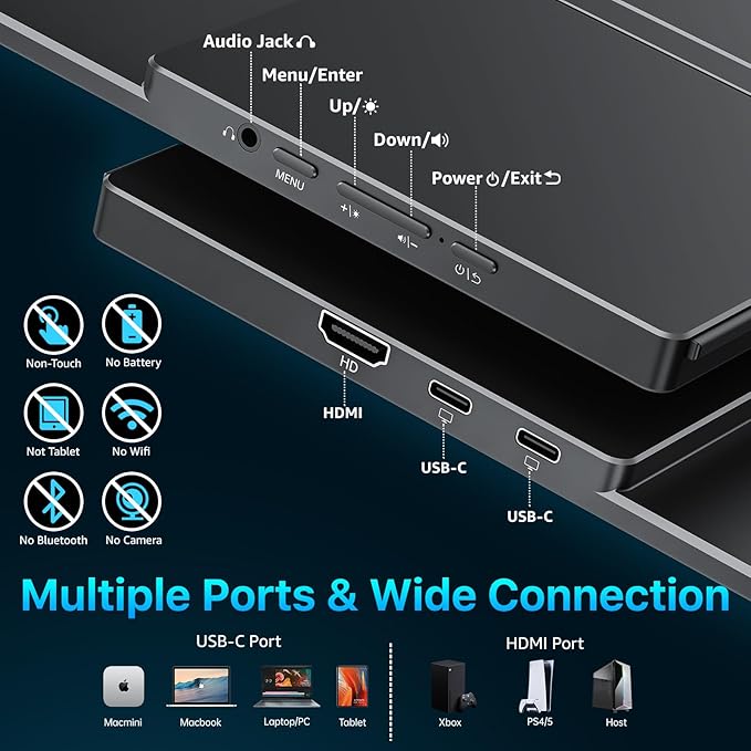 cocopar Portable Monitor 16 Inch 2.5K 120Hz 110% sRGB Travel Monitor with Speaker HDMI USB-C External Display for Laptop MacBook Surface PC Xbox PS4/5, VESA Mountable, with Kickstand