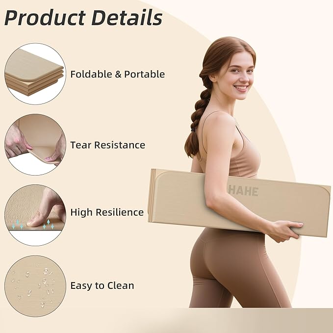 Foldable Yoga Mat, 74"Lx32"Wx1/3"Thick, Folding Exercise Mat, Non-slip Wide Pilates Mats for Home Workout/Travel, Portable Yoga Mat Thick for Yoga/Pilates/Camping/Floor Exercises