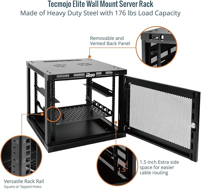 Tecmojo 9U Wall Mount Rack Cabinet, Heavy-Duty 176 Lbs High Load Capacity, 19” Enclosed Server Network Rack with Mesh Door, 23.6” Deep – Elite Collection