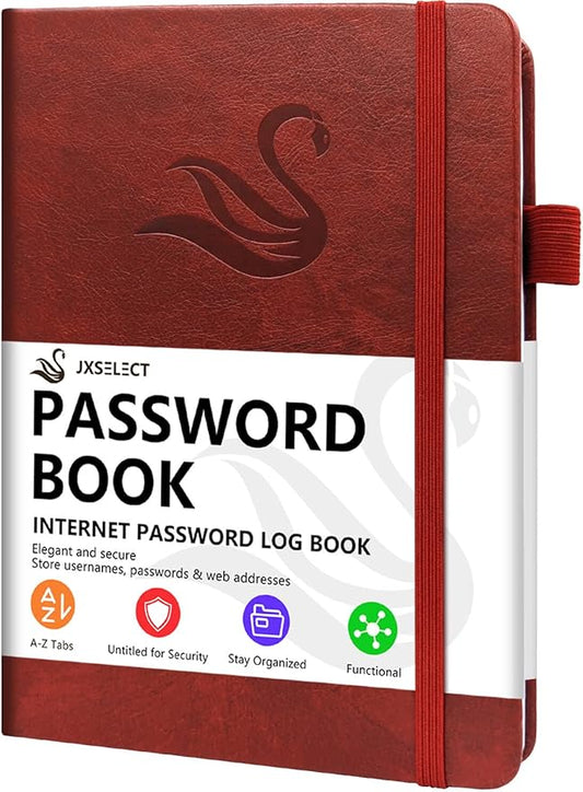 Elegant Password Book with Alphabetical Tabs - Hardcover Password Book for Internet Website Address Login - 5.2" x 7.6" Password Keeper and Organizer w/Notes Section & Back Pocket (Wine Red)