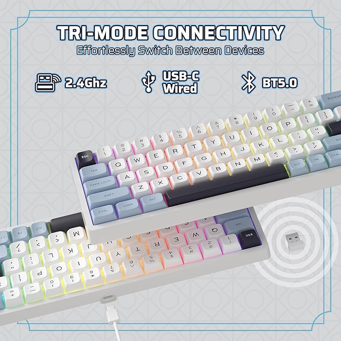 LTC Nimbleback NB682 PRO 65% Wireless Mechanical Keyboard w/Display Screen & Knob, 2.4G/ BT/USB-C Wired RGB 68 Keys Gaming Keyboard, 5-Layer Dampener, Hot Swap PCB, Software Support, Linear Switch