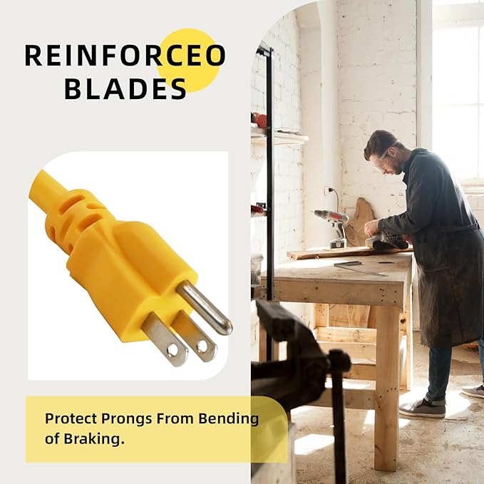 EP 12 Ft Outdoor Extension Cord, 12/3 SJTW Heavy Duty Extension Cable with 3 Prong Grounded Plug, 15 AMP Power Cord for Lawn, Garden, Appliances, Yellow