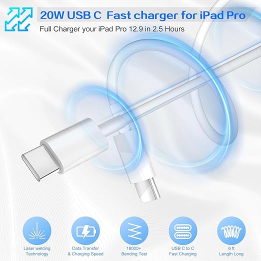 iPhone 17 16 Pro Charger Fast Charging 20W USB C Charger Block,2Pack Quick Type C Phone Chargers 6FT USB C Fast Charging Cord for iPhone 17/17 Pro/17 Pro Max/17 Air/16/16 ProMax/16e/15 ProMax/15 Plus