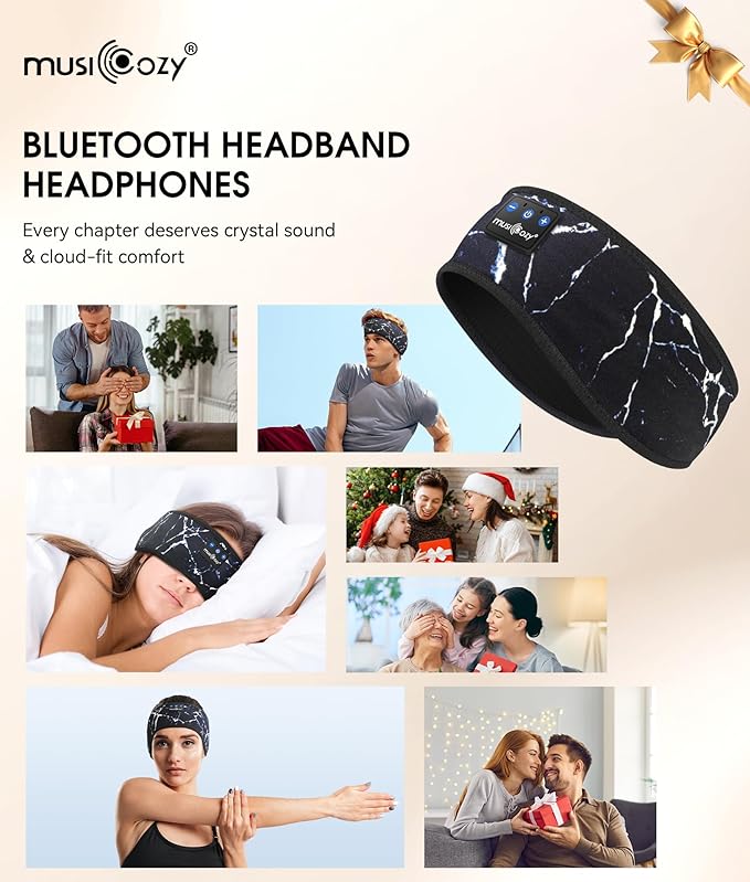 MUSICOZY Sleep Headphones Bluetooth 5.4 Headband, Wireless Earphones Music Sleep Earbuds Sleeping Eye Mask with HD Stereo Speakers for Workout Running Travel Yoga, Ideal Gifts for Women Men