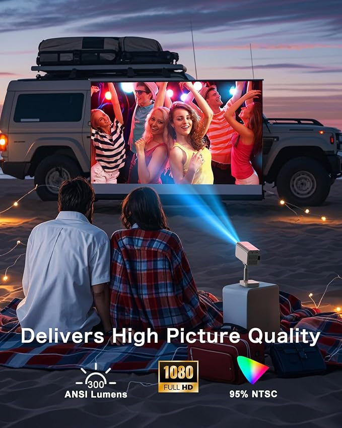 【Netflix Licensed & Built-in】PANSEBA Smart WiFi Projector with Telescopic Stand, 4K Supported 300" HD Portable Outdoor Movie Projector, Auto Keystone Zoom, Home Theater, Netflix App Pre-Installed