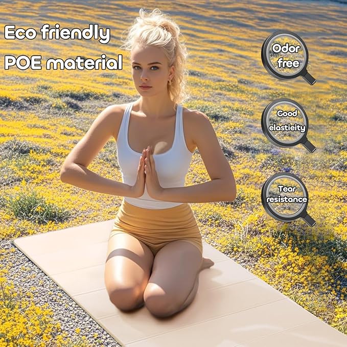 Foldable Yoga Mat 12mm Extra Thick Joint Protection,Portable Design for Travel/Pilates/Board/Camping,Environmental Sports Mat Non-Slip Gym Mat,Odorless POE Material