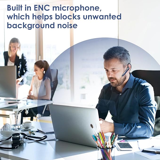 Bluetooth Headset with Microphone, Wireless Earpiece with Charging Case for Cellphones, PC, Single Ear Headset with Mute for Trucker Driver, Remote Work