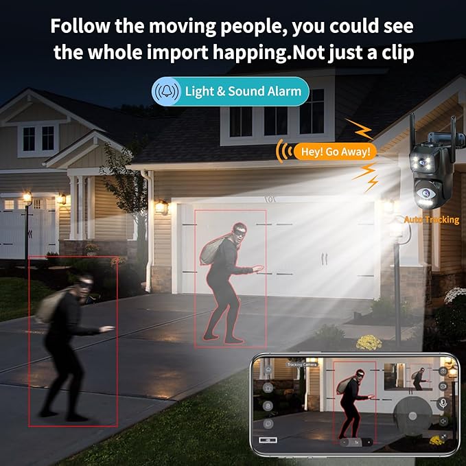 Dual Lens WiFi Security Camera Outdoor,5G/2.4G PTZ Outdoor Auto Tracking,HOM Security Surveillance System Camera,WiFi,Night Vision,7/24 Recording