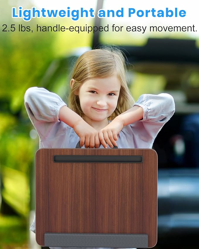 Portable Lap Desk, Laptop Stand for Bed with Soft Wrist Rest, Tablet/Phone Slot, Fabric Handle, Laptop Bed Table with Cushion (Dark Brown)