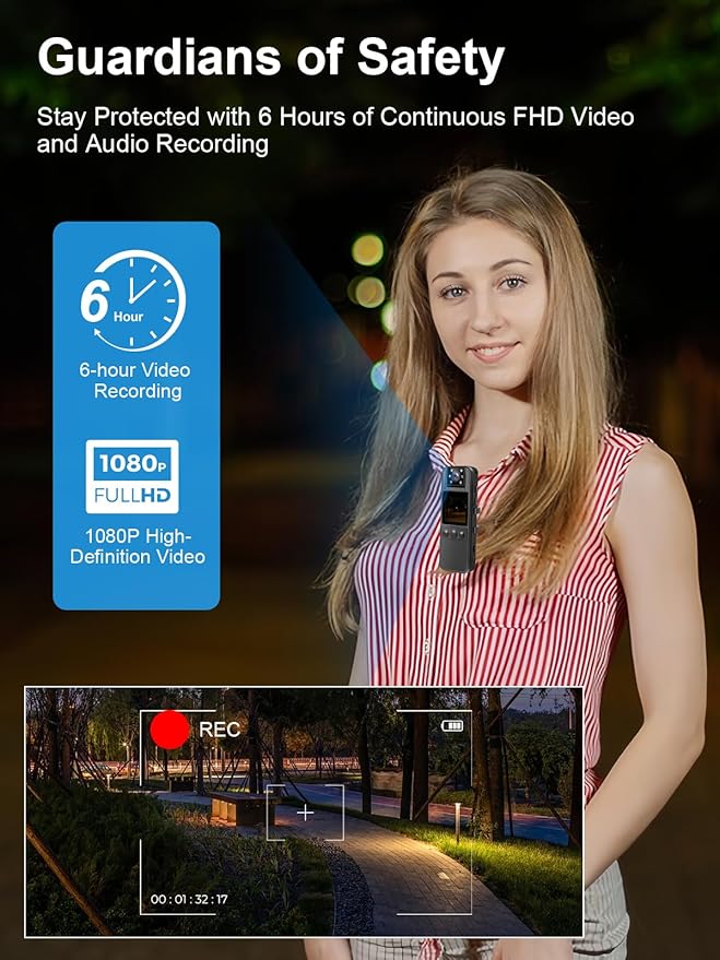 SPIKECAM Computer-Free Body Cameras with Audio and Video Recording, 6 Hrs 1080P Personal Small Bodycam with Photo, Night Vision, SOS Sound, Wearable Body Cam for Security, Running, Biking 128G