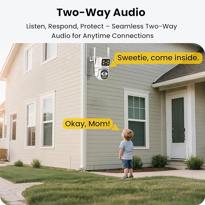 Security Cameras Outdoor Wireless,Dual Lens WiFi Cameras for Home Security, Auto Tracking Light Alarm & Color Night Vision,Two-Way Audio, Plug-in Cable,Water Proof for Outdoor