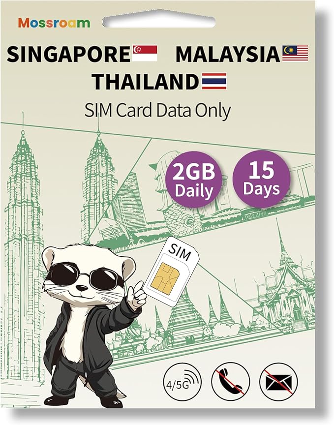 SIM Card for Singapore, Malaysia, Thailand – Prepaid Data Plans | 2GB Daily Data only,15 Days | 4/5G High-Speed Internet | Ideal for Travelers