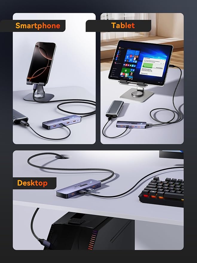 10Gbps USB C Hub: Splitter with 4 USB-C Ports High-Speed Type-C Multiport Adapter 1M(3.3Ft) Nylon Cable Compatible with MacBook Pro/Air, iPad Pro/Mini 6, Surface Pro, Chromebook, Dell XPS and More