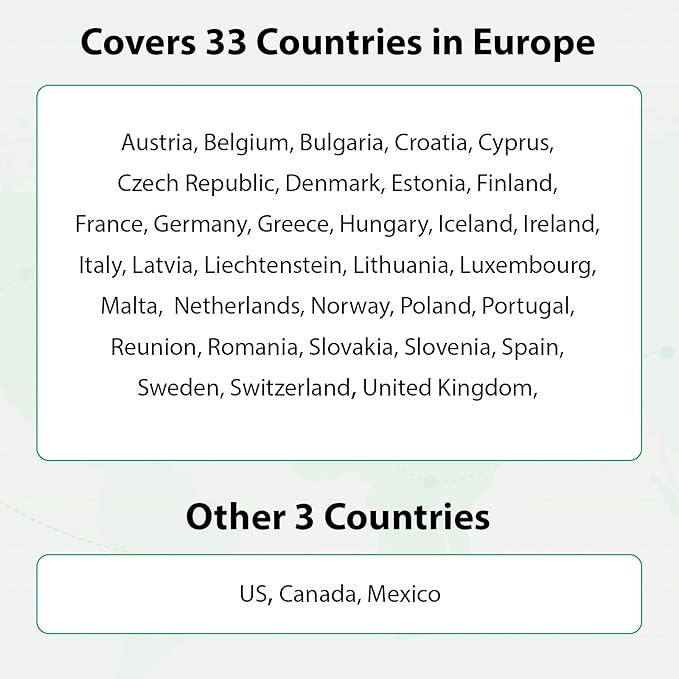 EIOTCLUB Europe SIM Card - 2GB/30Days, 5G/4G Business Travel SIM Card for 33 European Countries and Canada/Mexico/USA, Prepaid Data SIM for Mobile Phone, Router, Hotspot (No Roaming Charges)