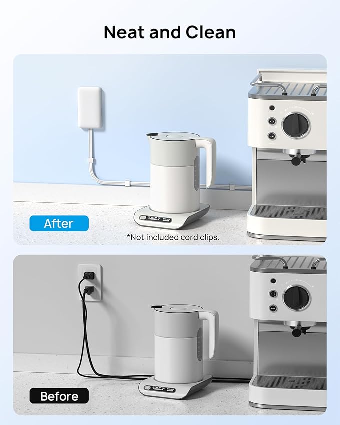 TROND Flat Plug Power Strip with Outlet Cover - 5ft Flat Extension Cord Outlet Extender Concealer with 4 AC 4 USB Ports, Fit Standard Size Wall Plate for Kitchen Home Office to Hide Messy, White