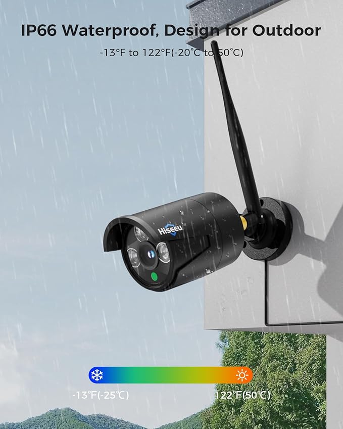 Hiseeu Wireless Security Camera Outdoor, 16CH 5MP WiFi Pro 8-Camera Kit, Wireless Security Camera System, Black Home Safety System, Need Plug-in,Motion, IP66, 3TB Storage, No Monthly Fees