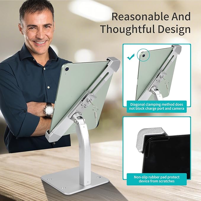 Anti Theft Tablet Stand for Desktop, Security Tablet Mount Retail Kiosk POS, Heavy Duty Metal Tablet Holder with Lock for 7-11" Tablets, iPad Pro Air Mini, Galaxy Tabs, Surface etc