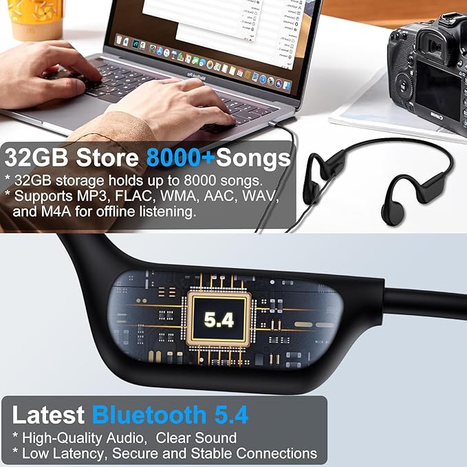 Bone Conduction Swimming Headphones,Wireless IPX8 Waterproof Open-Ear Headphone/Earphones, 32G Underwater Headset/Earbuds, Sports, Swimming, Diving