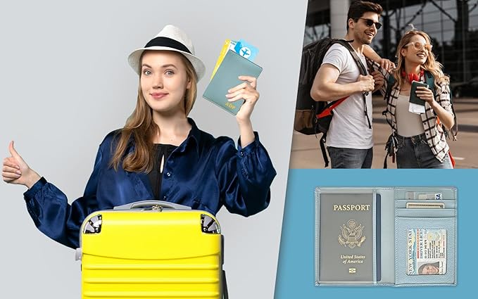 Personalized Monogrammed Chambray Leather RFID Passport Wallet and 2 Luggage Tags