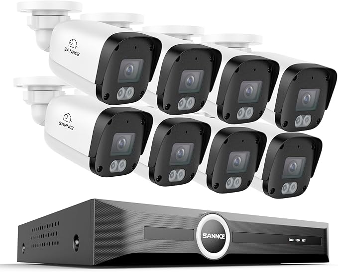 SANNCE 5MP PoE Security System, 8CH 6MP Surveillance NVR with 8PCS 5MP HD Weatherproof Bullet Cameras with H.265 Video Compression, Smart IR LED, APP Push Alert, Remote Access (NO HDD)
