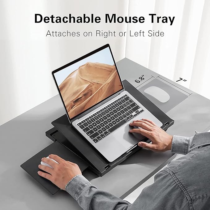 Adjustable Lap Desk - with 6 Adjustable Angles, Detachable Mouse Pad, & Dual Cushions Laptop Stand for Car Laptop Desk, Work Table, Lap Writing Board & Drawing Desk on Sofa or Bed by HUANUO
