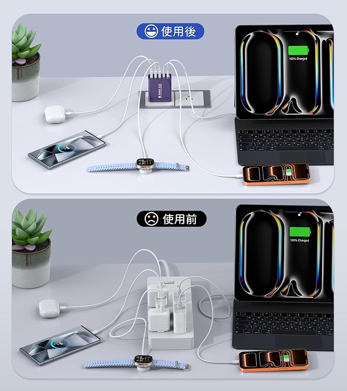 [2-Pack] USB C Wall Charger, 50W Charger Block 5-Port PD Fast Charging Blocks,Multiport 2USB C+3USB A Plug,Type C Power Adapter Brick Cube for iPhone 17/16/15/14/13/Pro,Samsung,for Switch（Purple）