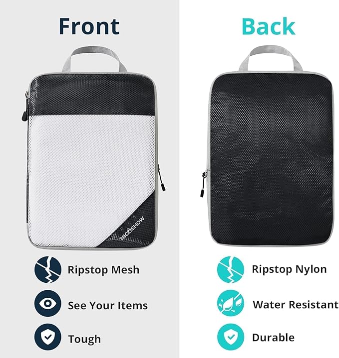 3 Set Compression Packing Cubes for Travel - Compressible, Lightweight, and Space-Saving Packing Cubes, Travel Essentials for Women, Black