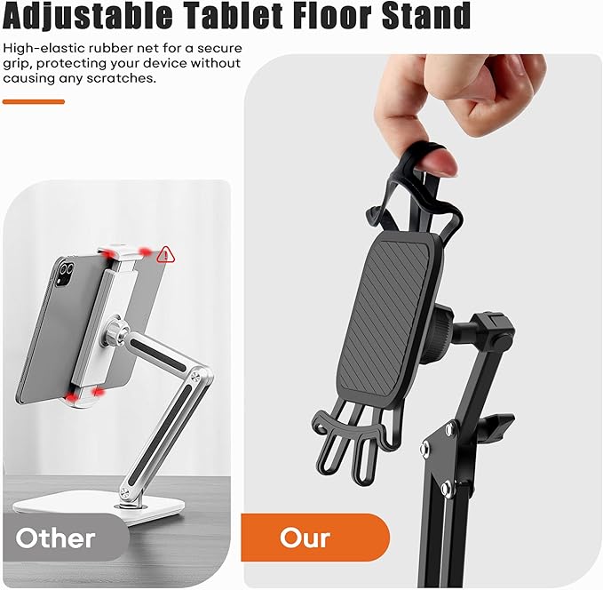 Tablet Floor Stand,Universal Metal Tablet Holder,Overhead Bed Mount Height Angle Adjustable Stand, 360° Rotation Floor Holder for iPad, Kindle, Tab,Phones, E-Readers(7-12.9 Inch)