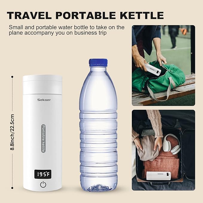Sekaer Portable Electric Tea Kettle Travel Small Mini Coffee Kettle, with 4 Variable Presets, Personal Hot Water Boiler 304 Stainless Steel with Auto Shut-Off & Boil Dry Protection, SY-618A