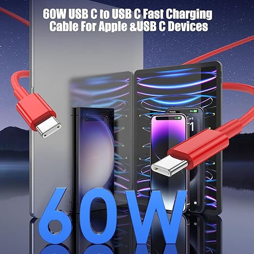 3-Pack Red [3.3FT+6.6FT+10FT] 60W USB C to USB C Cable, Type C Fast Charging Cable for iPhone Air 17 16e 16 15 Pro Plus Pro Max，for Galaxy S25, for iPad Pro/Air/mini, for MacBook Pro/Air and More