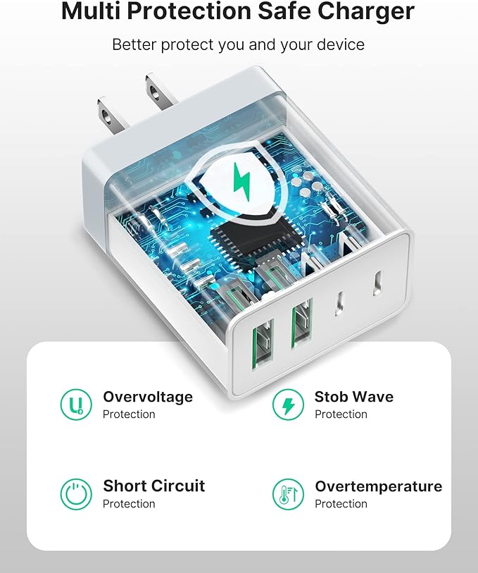 [2-Pack] USB C Wall Charger, Aiminu 40W Fast USB C Charger, 4-Port QC+PD 3.0 Power Adapter Double Fast Wall Plug Type C Charging Block for iPhone 15/14 Pro Max/13/12 mini/11/XS/XR,Tablet, Cube