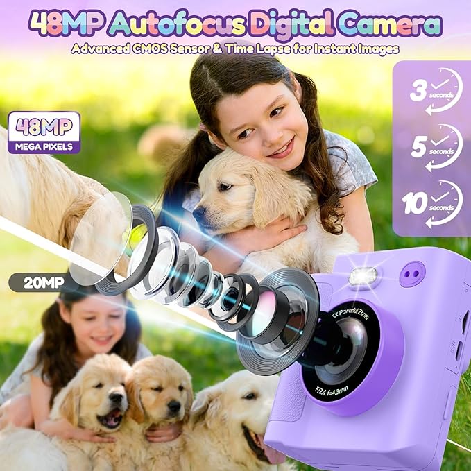 Kids Camera Gift for Girls: Selfie Digital Instant Print Cameras HD Toys for Kids Teen Girls Boys Ages 3 4 5 6 7 8 9 10 12 Birthday Christmas Valentines Easter Gifts with 32G SD Card Purple