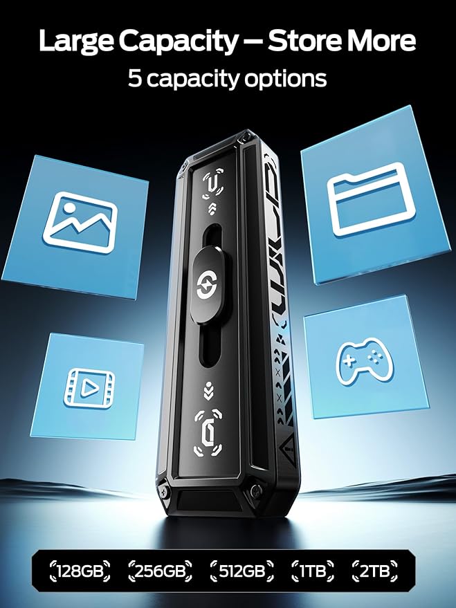 MOVE SPEED 128GB External SSD 520MB/s Read Speed, USB 3.2+USB C Dual Ports External Drive, Portable SSD 3-Stage Push-Pull Design for iPhone 15/16/17 Series/Mac/Android Phone etc