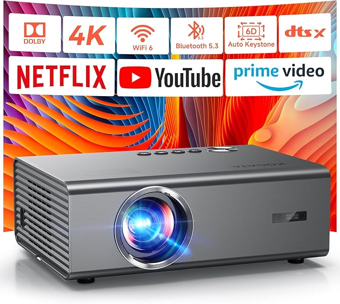 4K Projector with Netflix& Dolby Audio, 1200ANSI Auto Focus&6D Keystone Kogata Smart Projector with Built in Apps Outdoor Movie Proyector with WiFi 6 Bluetooth for Home Theater UPGRADE