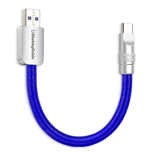 chubbycable Cute Chubby 120W Short USB C Cable Power Bank Fast Charging Cable Nylon Braided Charger Cord Compatible with iPhone 17-15 Series iPad, Dark Blue, USB-A to Type-C, 0.32FT