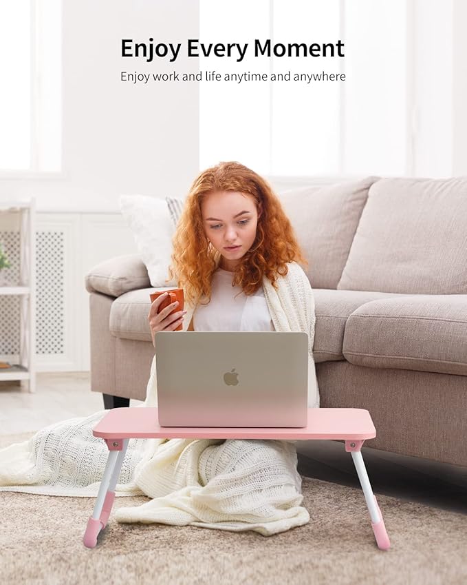 Ruxury Folding Lap Desk Laptop Stand Bed Desk Table Tray, Breakfast Serving Tray, Portable & Lightweight Mini Table for Sofa Couch Floor - - Pink