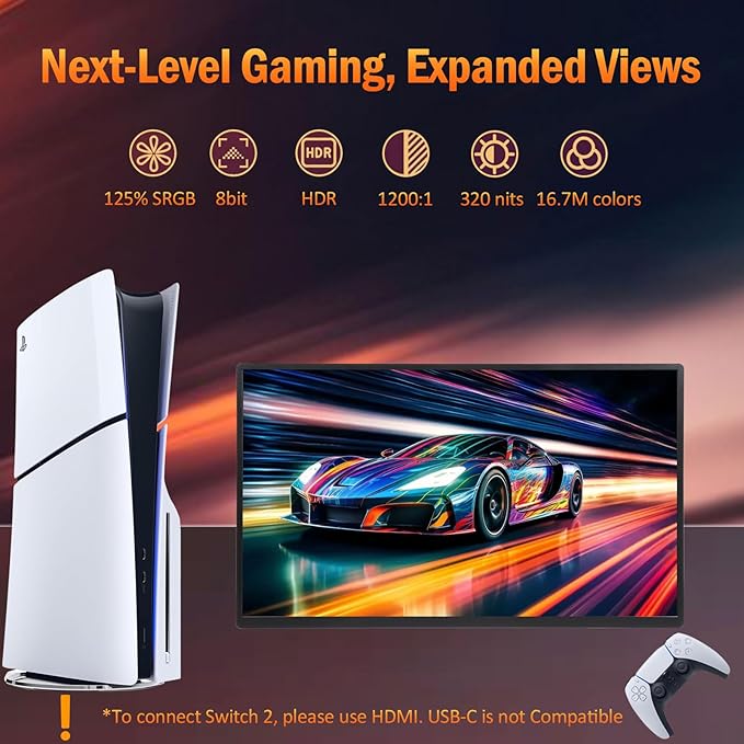 Portable Monitor, 1080P FHD 100Hz IPS Screen, 125% sRGB HDMI USB-C External Monitor for Laptop PC, Travel Second Display with Kickstand Case (18.5)