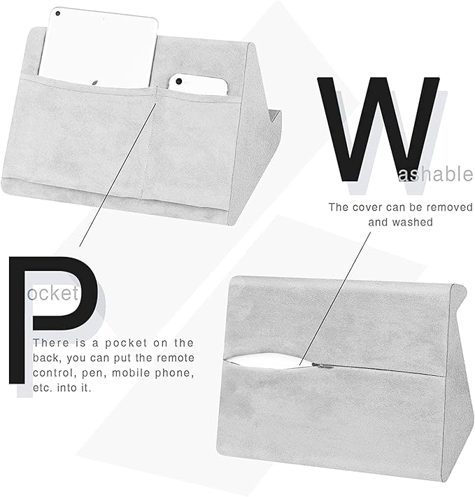 Soft Tablet Stand Pillow with Pocket,Adjustable 3 Viewing Angle,Lazy Holder for Bed Sofa,Compatible with iPads Tablets eReaders Smartphones Books Magazines (Dark Gray)