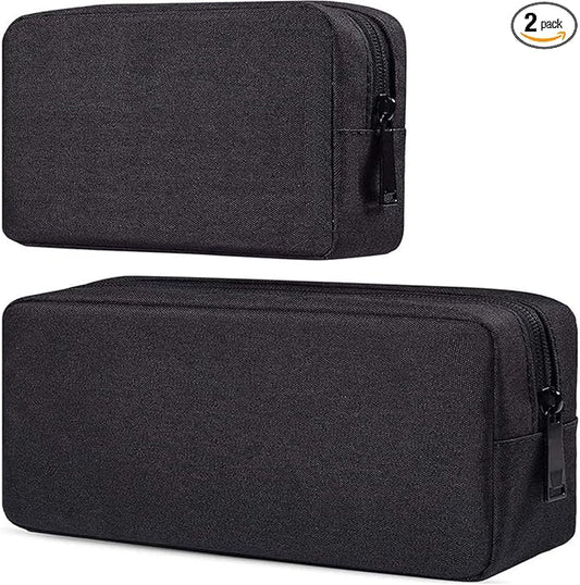 dealcase Canvas Waterproof Universal Electronic Accessories Organizer for Power Bank,Charging Cords,Chargers,Mouse,USB Cable,Earphones and More Out-going, Business Travel Gadget Bag,Black(Small+Big)